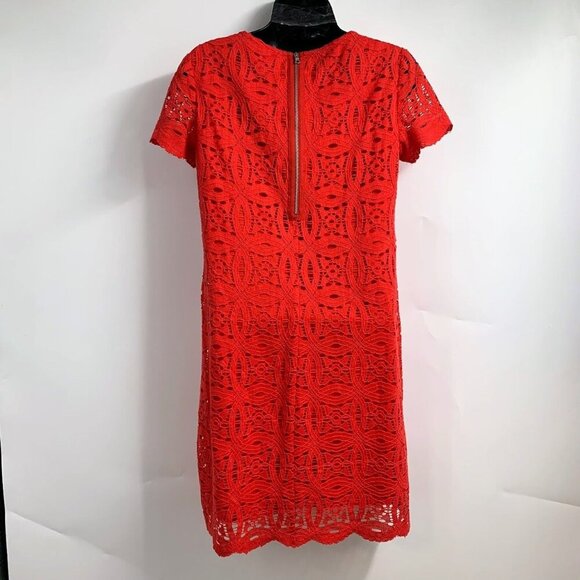 Maggy London Women Crochet Overtop Round Neck Short Sleeve Shift Dress Size 2 - Picture 2 of 12